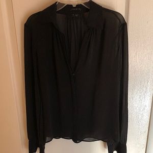 Theory Black See Thru Silk Blouse Pettite